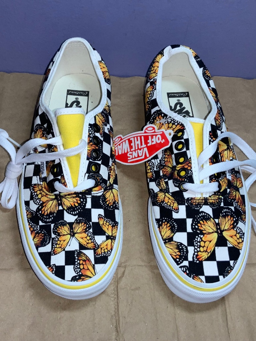 Vans custom butterfly checkerboard low top lace up sneakers Sz W 8.5 M 7 New